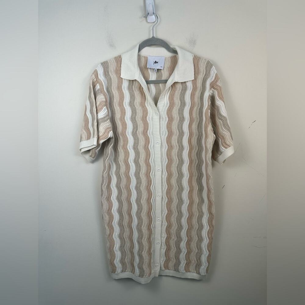 Yllw The Label Felix Knit Shirt Dress Women XS/S Neutral Excellent Scalloped